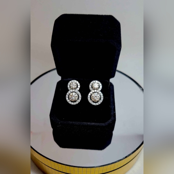 Jewelry - New 4ct MOISSANITE Halo Double-Cluster Stud Earrings - White